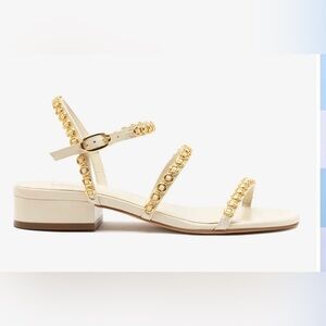 Larroude White Sandals with Gold Chain Accents